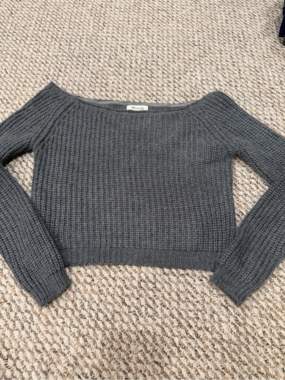 Miracle Dark Gray Ribbed Off-Shoulder Women’s Sweater Size S/M